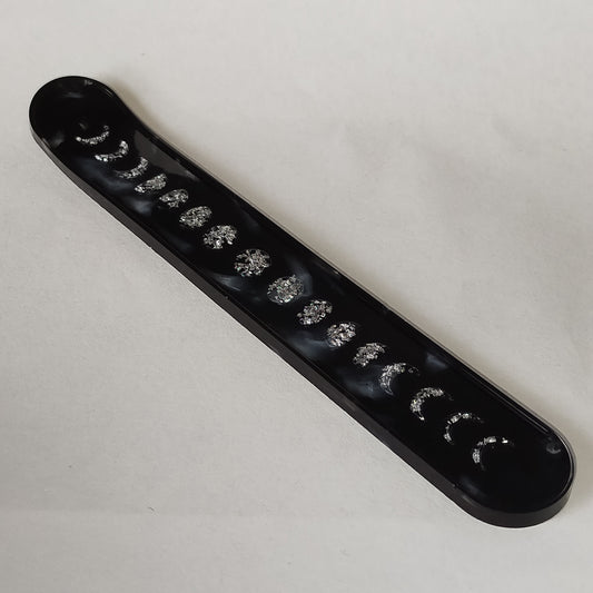 Porte-encens noir marbré blanc motifs phases de la lune